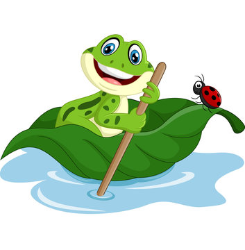 cartoon frog paddle leave