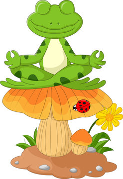 frog cartoon sitting on mushroom