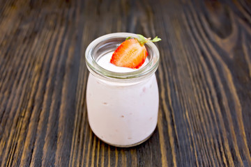 Yogurt with strawberries on board
