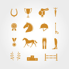 Horse equipment icon set gold thin line