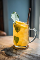 Lemon Tea refreshment  on wood table