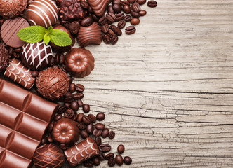 Chocolate candies. Collection of beautiful Belgian truffles