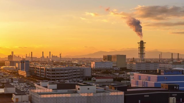 Mt. Fuji and factories viewed from Kawasaki, Japan.