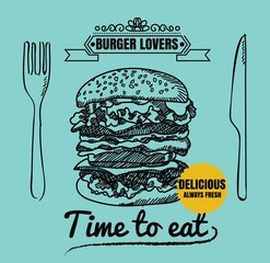 Restaurant Fast Foods burger menu blue blackground vector format - 109284523