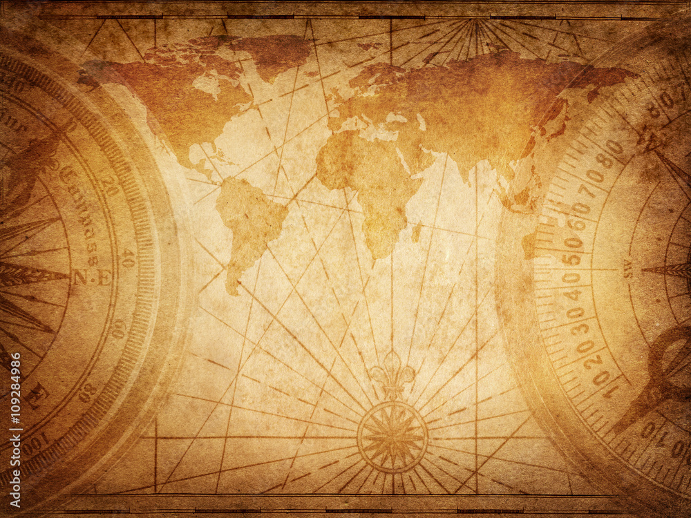 Aufkleber Old map of the world. Elements of this Image Furnished by NASA.