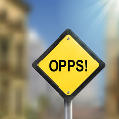 3d illustration of yellow roadsign of oops!