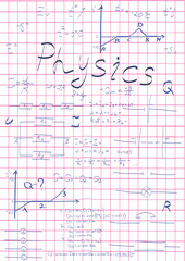 physics formulas drawing in school notebook vector illustration