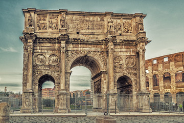 Roman triumphal arch and amphitheater