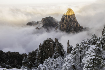 Beautiful landscape of Huangshan in the mist
