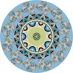 Mandala with patterns and elephants