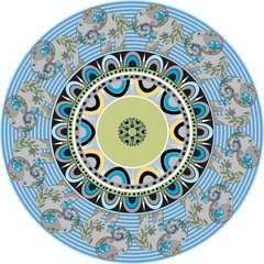 Mandala with patterns and elephants