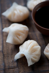 Close-up of steamed prawn hargows, selective focus