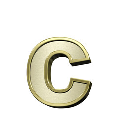 One lower case letter from brushed gold with shiny frame alphabet set, isolated on white. 3D illustration.
