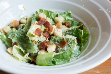 Chef's salad in the white bowl