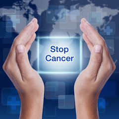 stop cancer word button on screen. medical concept