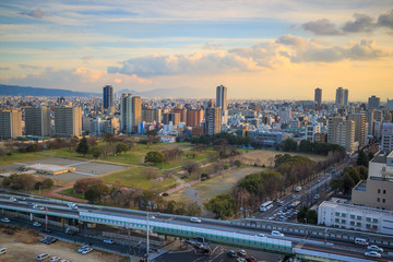 Fototapeta na wymiar Downtown of Osaka skyline