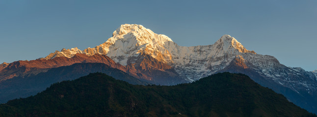 Annapurnas at sunrise panoramic view, Nepal - obrazy, fototapety, plakaty