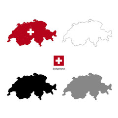 Fototapeta premium Switzerland country black silhouette and with flag on background