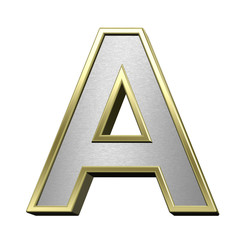 One letter from brushed silver with shiny gold frame alphabet set, isolated on white. 3D illustration. © Piotr Pawinski
