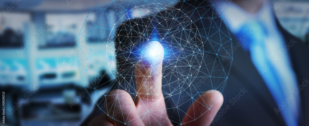 Poster businessman using data network