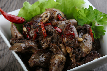 Baked chicken hearts and liver