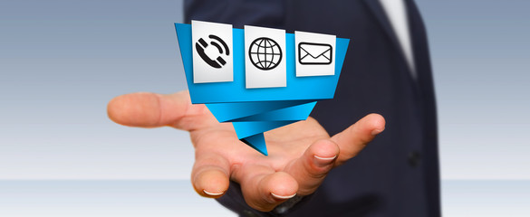 Businessman using modern digital origami icon application
