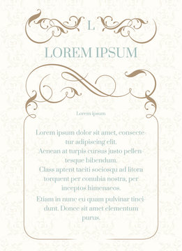 Classic design page. Invitation template with calligraphic elements.