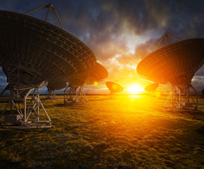Satellite dish view at sunset