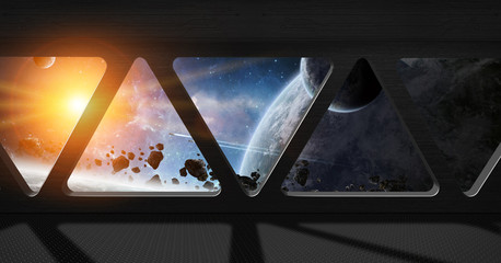 Obraz premium View of outer space from inside a space station