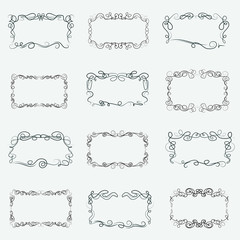 Caligraphic outline frames, vector set 1