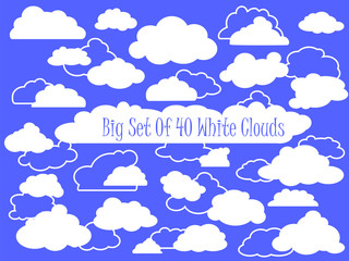 Set of white and outlined vector clouds