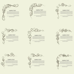 Decorative caligraphic elements, angle design, vector set