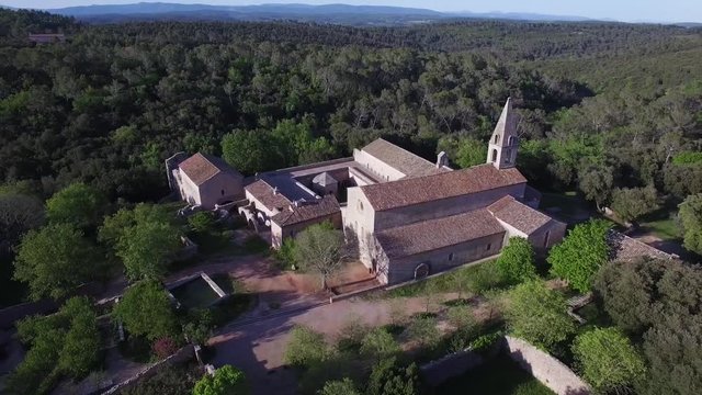 France, Provence, Aerial view of Thoronet Abbey from the Cistercian order in France, HD movie (1920X1080)