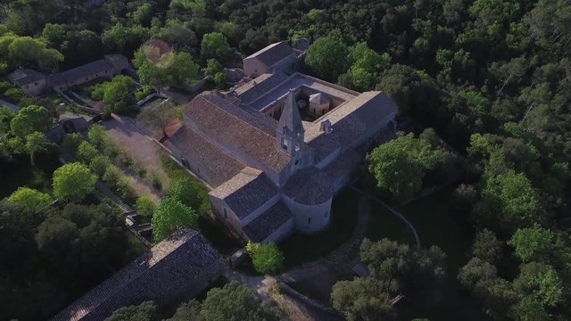 France, Provence, Aerial view of Thoronet Abbey from the Cistercian order in France, HD movie (1920X1080)