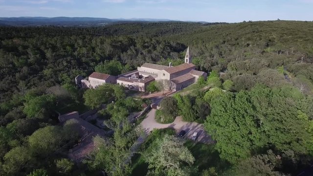France, Provence, Aerial view of Thoronet Abbey from the Cistercian order in France, HD movie (1920X1080)