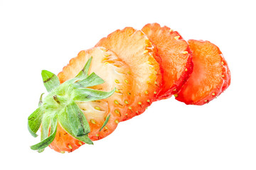 Close up sliced strawberry isolated on white background, fresh f