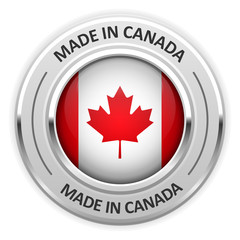 Silver medal Made in Canada with flag