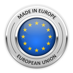 Silver medal Made in European Union (EU) with flag