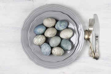 Easter eggs in plate