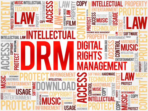 DRM - Digital Rights Management word cloud, business concept background