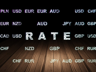 Currency concept: Rate in grunge dark room