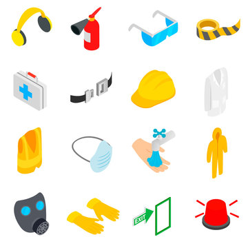 Safety Icons Set, Isometric 3d Style