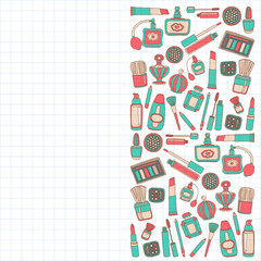 Vector doodle set of perfume and cosmetics