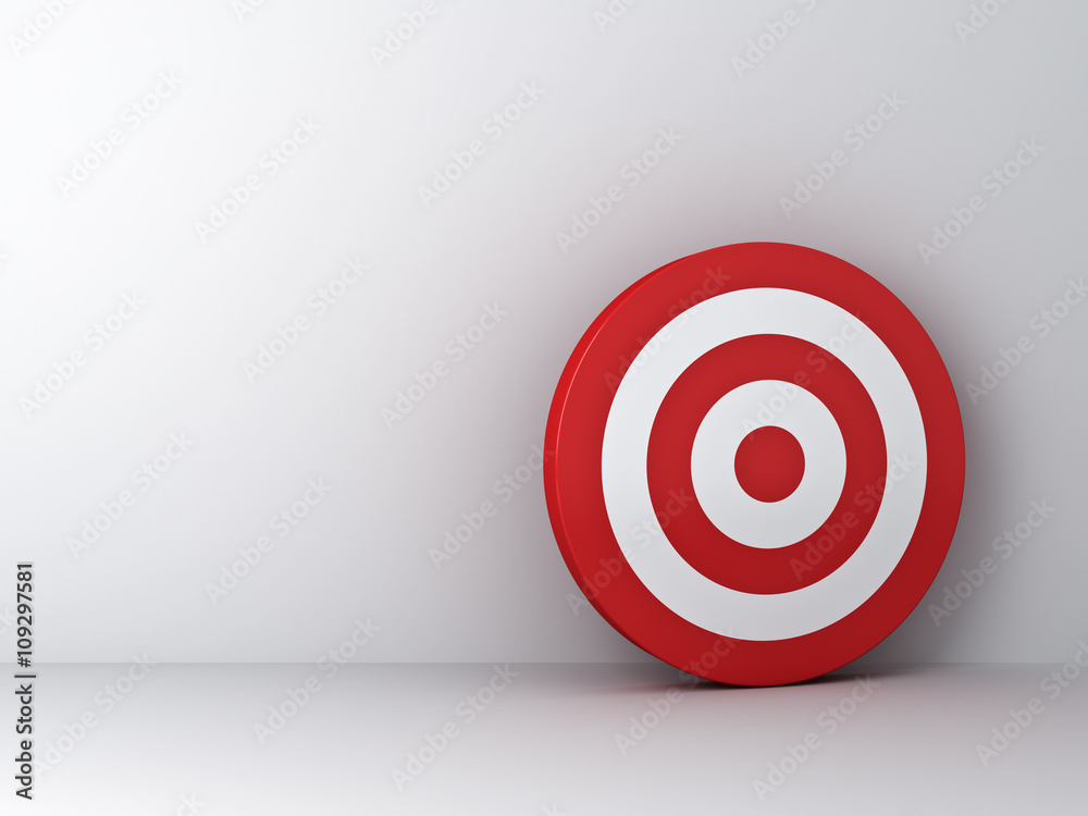 Aufkleber Dartboard or target on white wall background with shadow. 3D rendering.