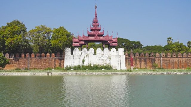 Wall of Fort or Royal Palace in Mandalay, Myanmar (Burma), 4k
