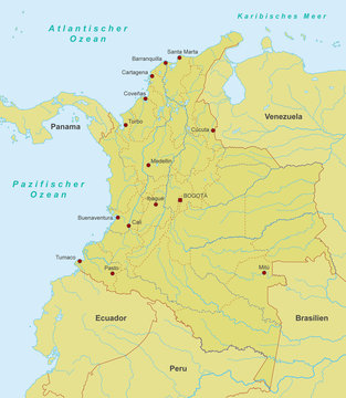 Karte von Kolumbien - Orange