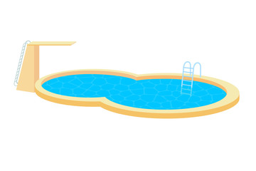 Vector illustration of the poolwith ladder and tower. Blue pool
