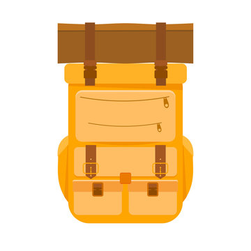 Yellow tourist backpack on a white background. Backpack isolate.