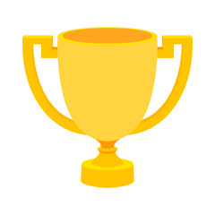Simple flat gold cup winner with two handles on a white backgrou