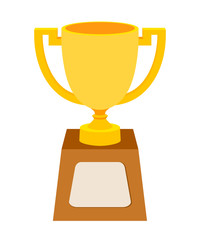Simple flat gold cup winner with two handles on a pedestal. Vect